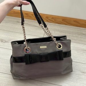 Kate Spade "Beaumont Bridge Elena" Tote Shoulder Bag Purse Gray Black Leather